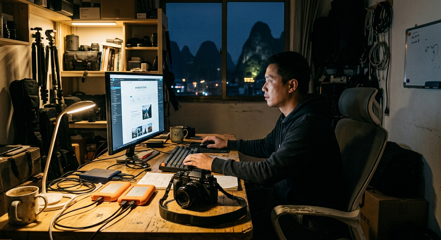 桂林夜里的工作台